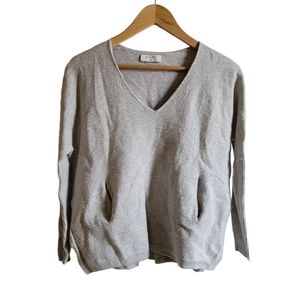 ARITZIA Babaton Wool Blend V-Neck Ribbed Sweater Small/Medium Gray